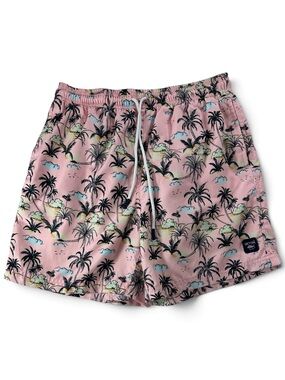 Men's L Pink Tropical-Print Swim Shorts by Spicy Tuna